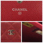 Chanel Quilted CC Logo Red Silver Caviar Leather Wallet — view 5