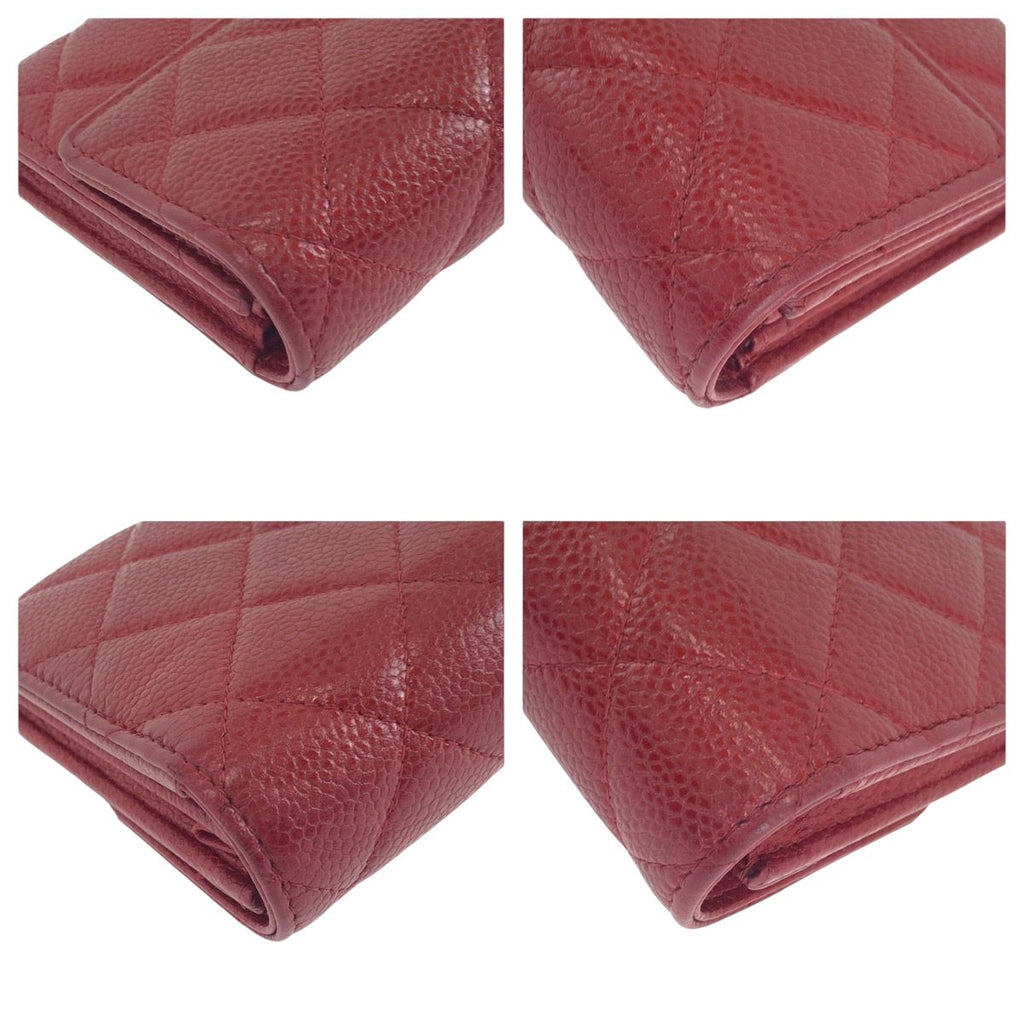 Chanel Quilted CC Logo Red Silver Caviar Leather Wallet — view 4