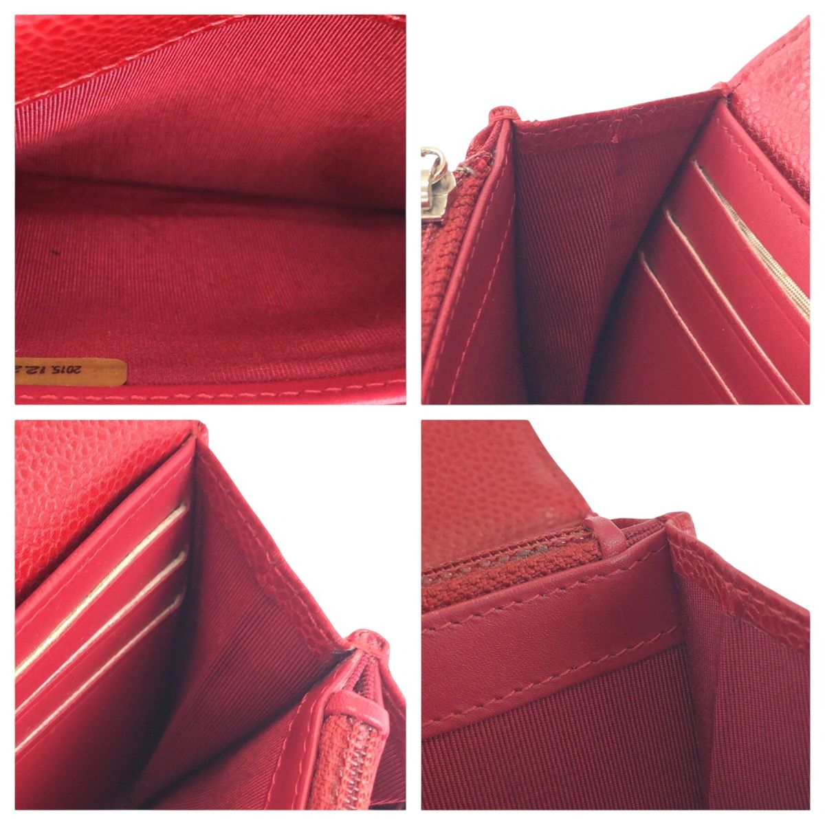 Chanel Quilted CC Logo Red Silver Caviar Leather Wallet — view 6