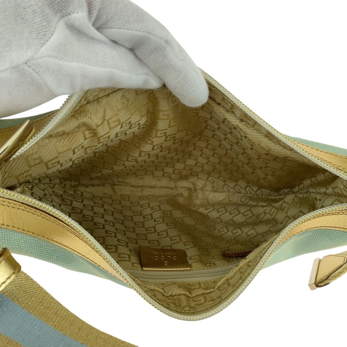 Gucci Sherry Line Green Gold Canvas 001 Hobo Shoulder — view 8