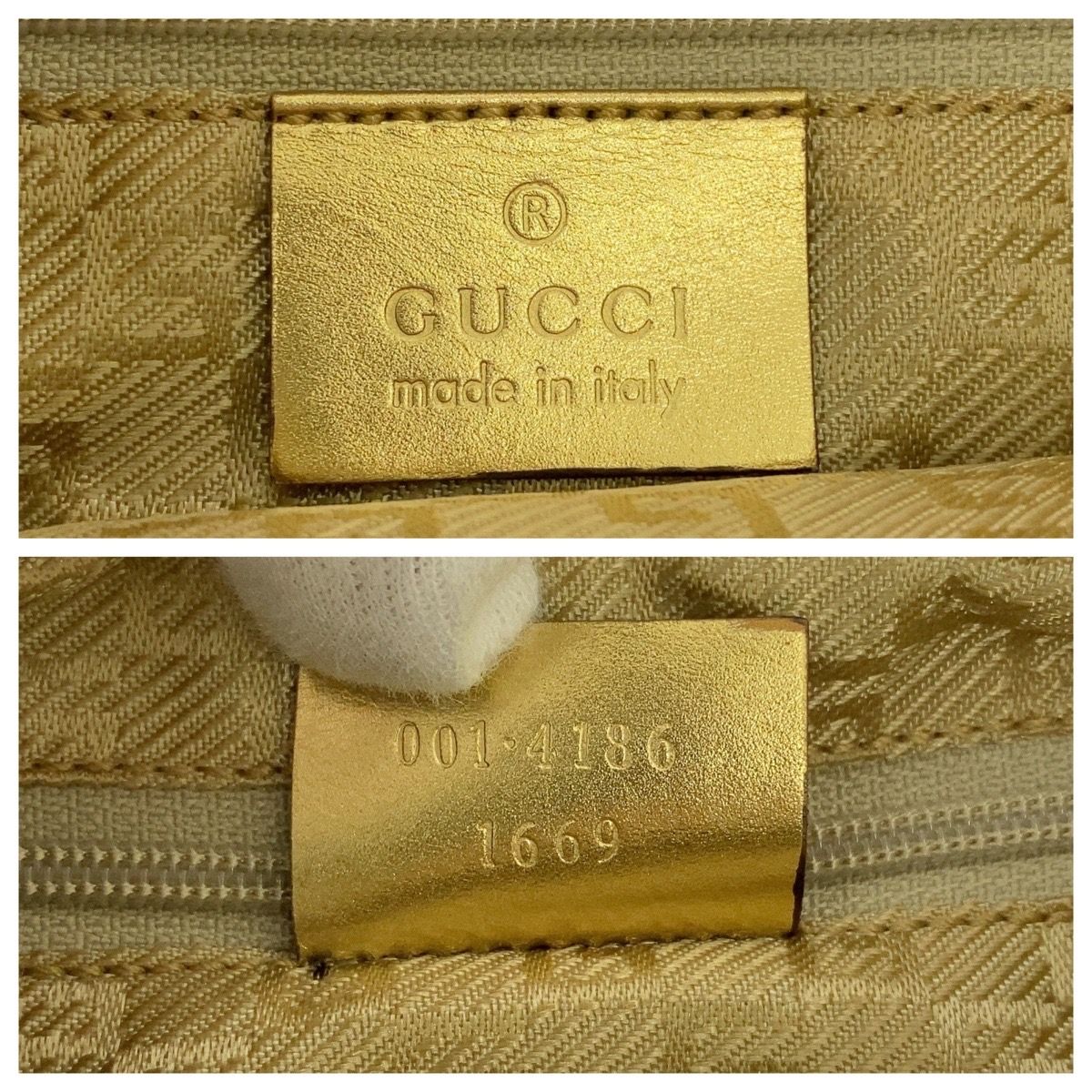 Gucci Sherry Line Green Gold Canvas 001 Hobo Shoulder — view 4