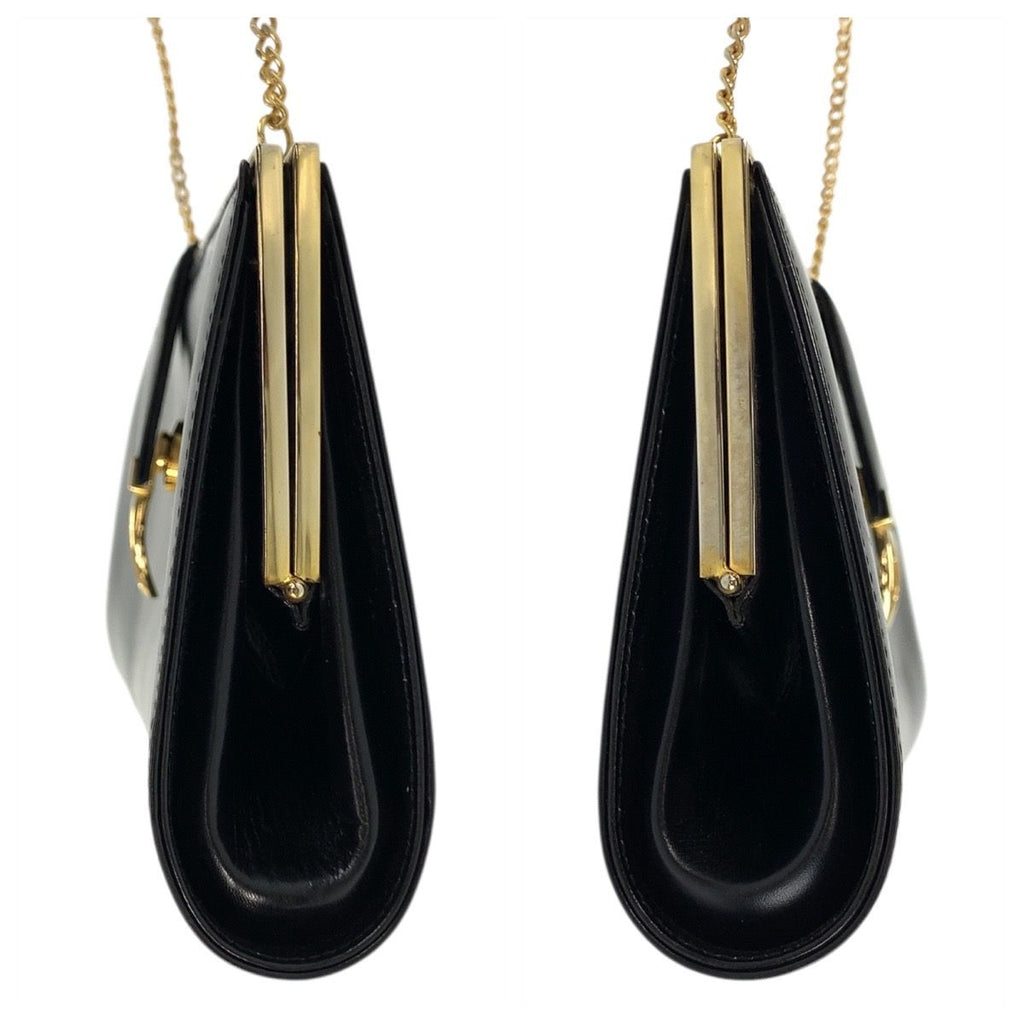 Gucci Vintage Black Gold Leather Chain Shoulder Bag Pochette — view 8