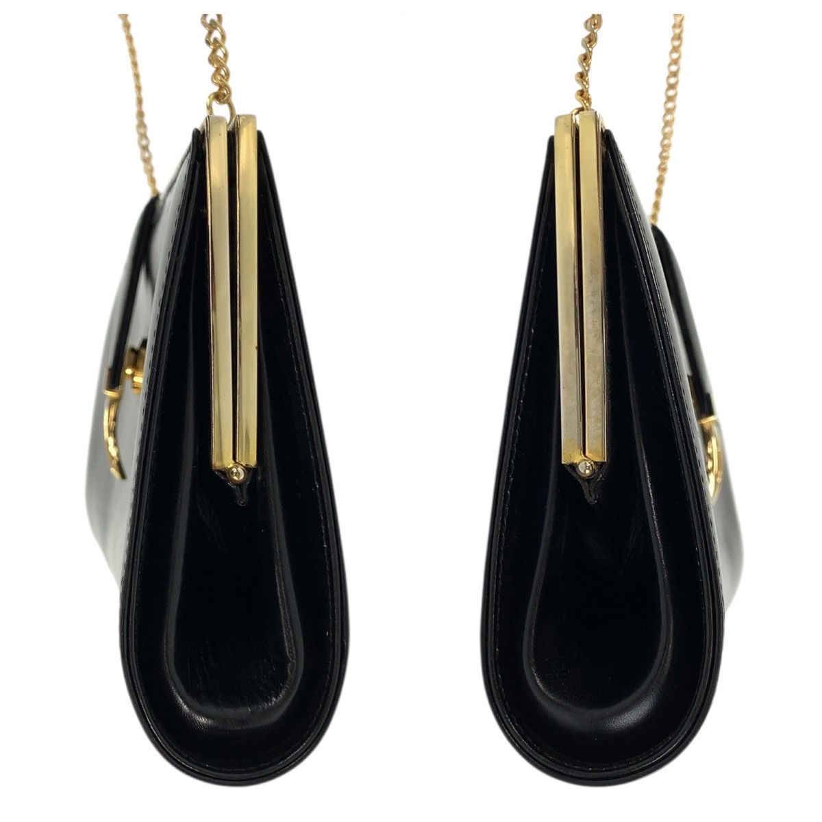 Gucci Vintage Black Gold Leather Chain Shoulder Bag Pochette — view 8