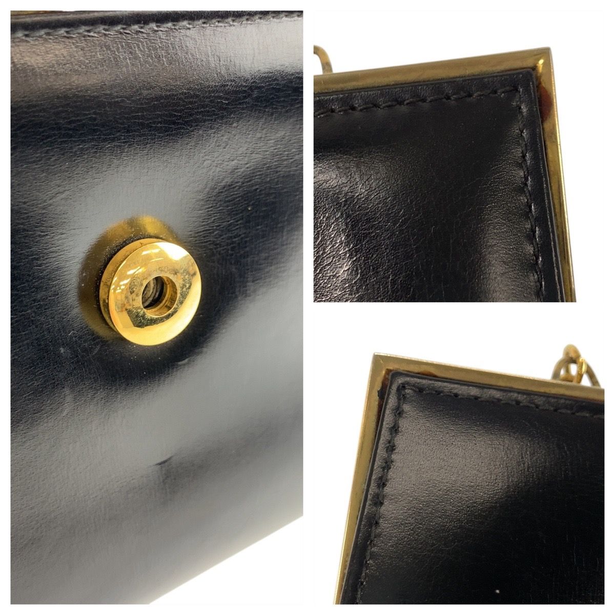 Gucci Vintage Black Gold Leather Chain Shoulder Bag Pochette — view 6