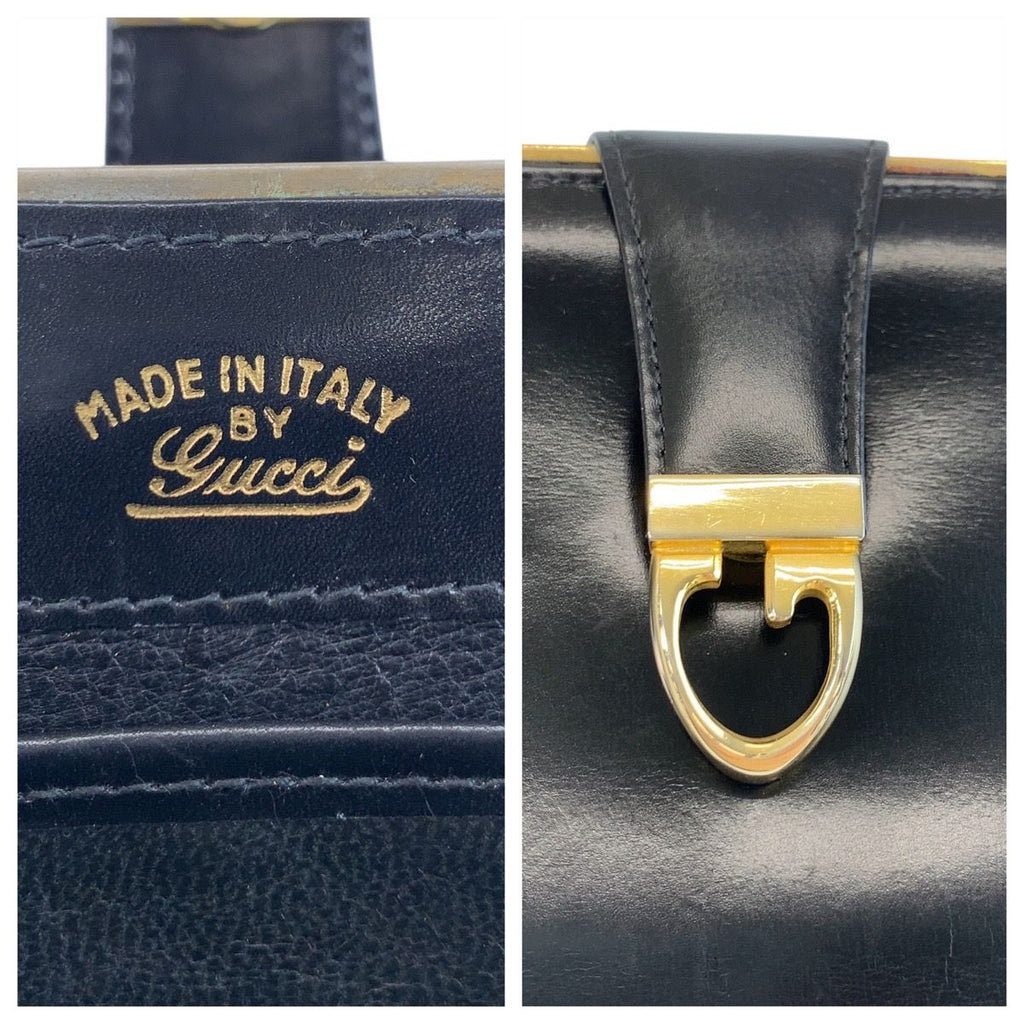 Gucci Vintage Black Gold Leather Chain Shoulder Bag Pochette — view 4