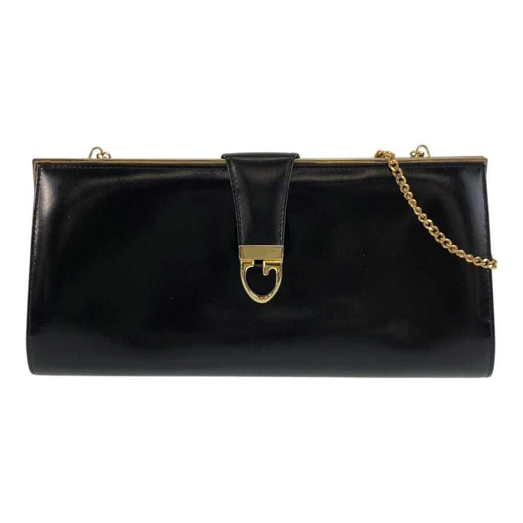 Gucci Vintage Black Gold Leather Chain Shoulder Bag Pochette