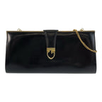 Gucci Vintage Black Gold Leather Chain Shoulder Bag Pochette
