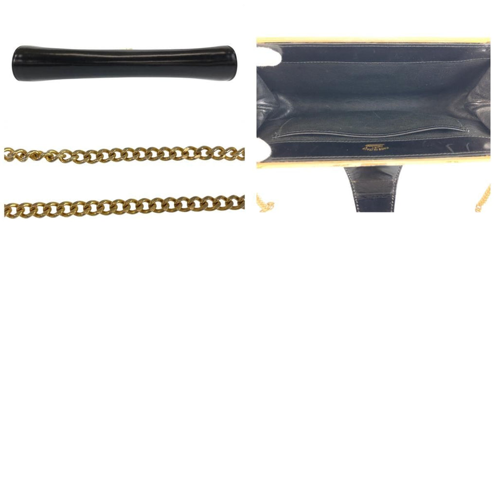 Gucci Vintage Black Gold Leather Chain Shoulder Bag Pochette — view 9
