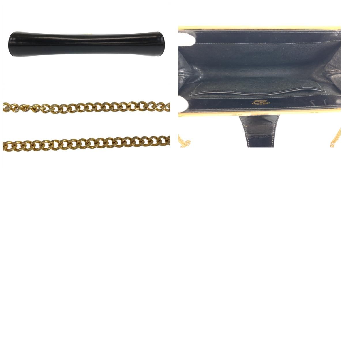 Gucci Vintage Black Gold Leather Chain Shoulder Bag Pochette — view 9