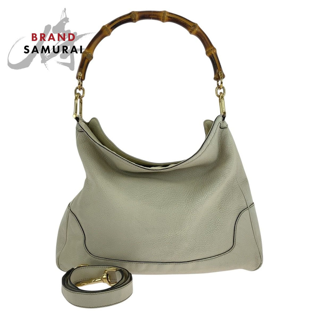 Gucci Bamboo Ivory Gold Leather Shoulder Bag 2-Way