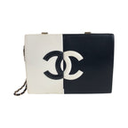 Chanel CC Logo White Black Gold Lambskin Chain Clutch