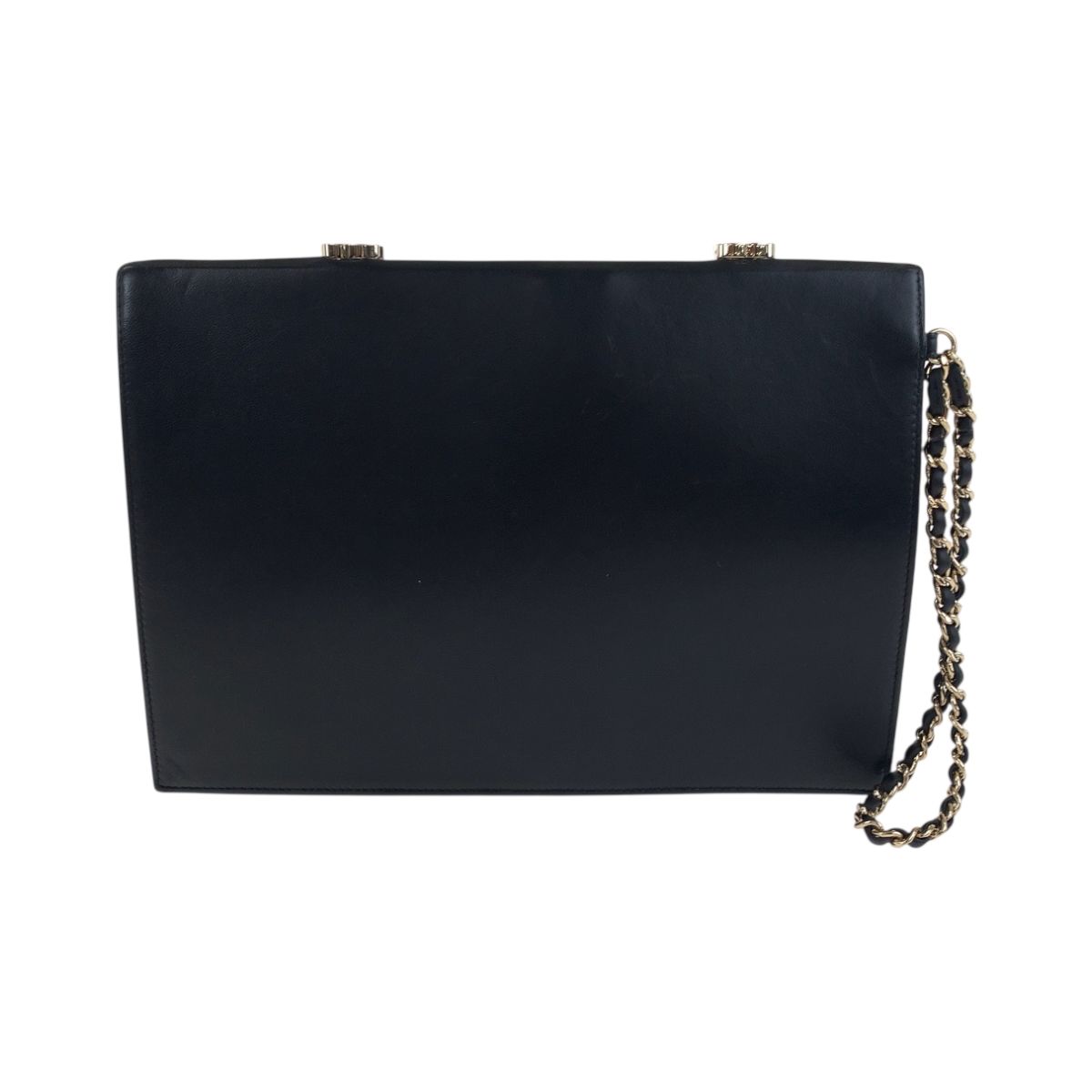 Chanel CC Logo White Black Gold Lambskin Chain Clutch — view 2