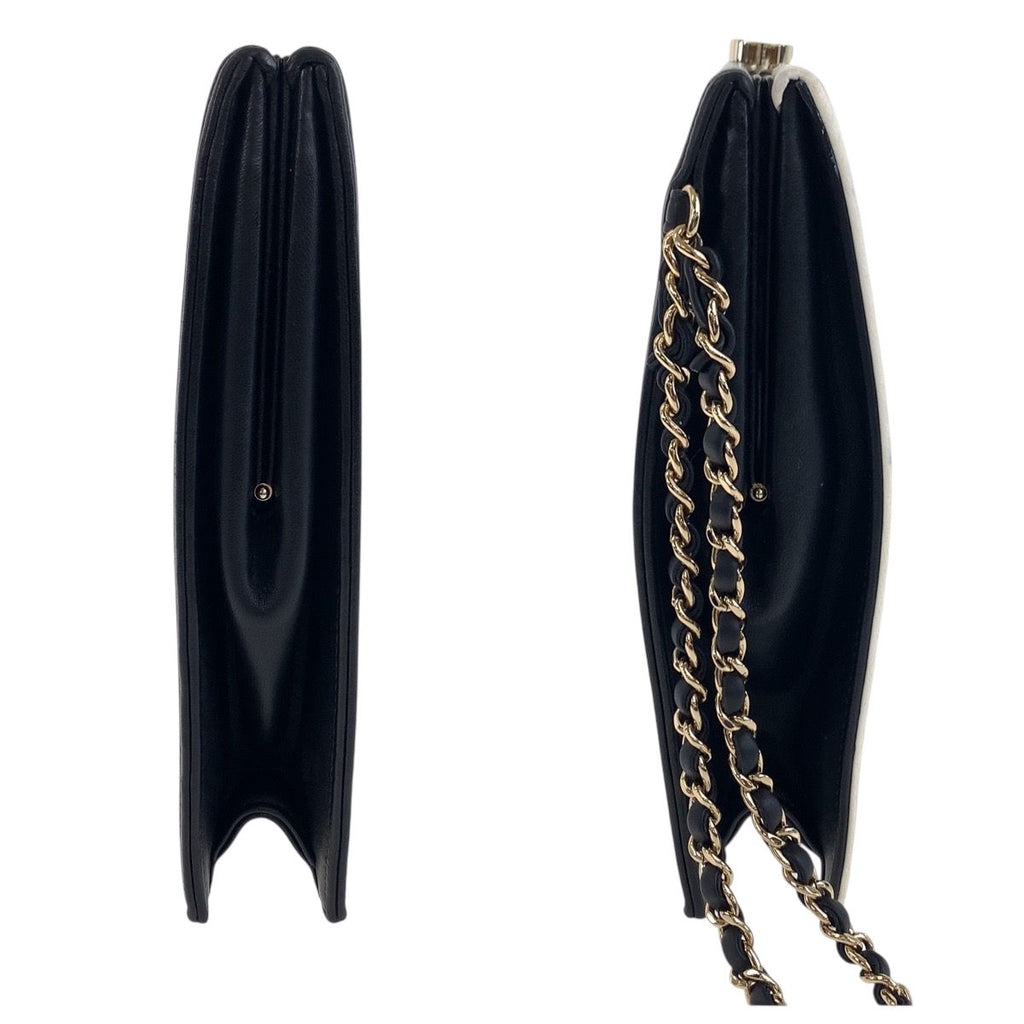 Chanel CC Logo White Black Gold Lambskin Chain Clutch — view 8
