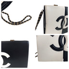 Chanel CC Logo White Black Gold Lambskin Chain Clutch — view 5