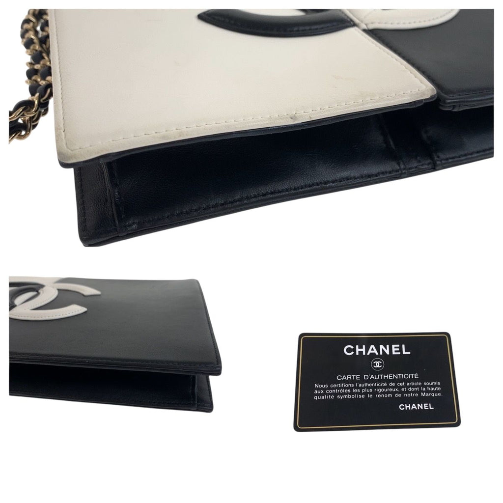Chanel CC Logo White Black Gold Lambskin Chain Clutch — view 7