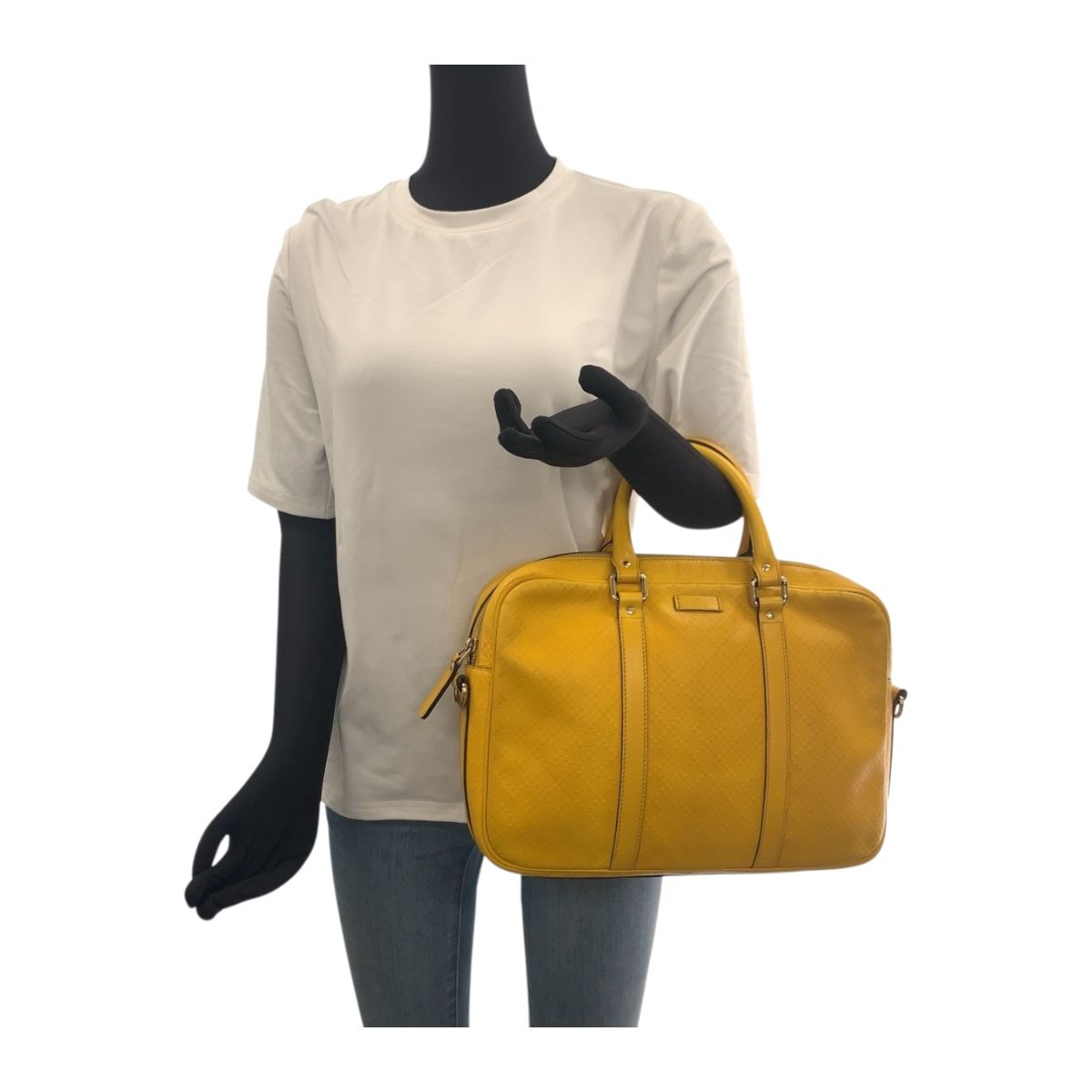 Gucci Diamante Yellow Silver Leather Business Briefcase — view 7