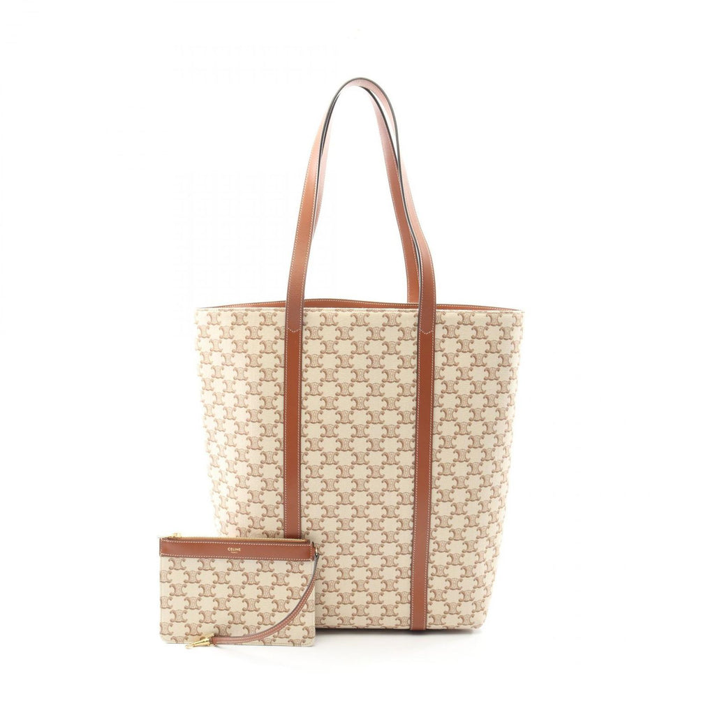 Celine Tote Museum Triomphe Cream Brown Canvas Leather