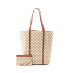 Celine Tote Museum Triomphe Cream Brown Canvas Leather