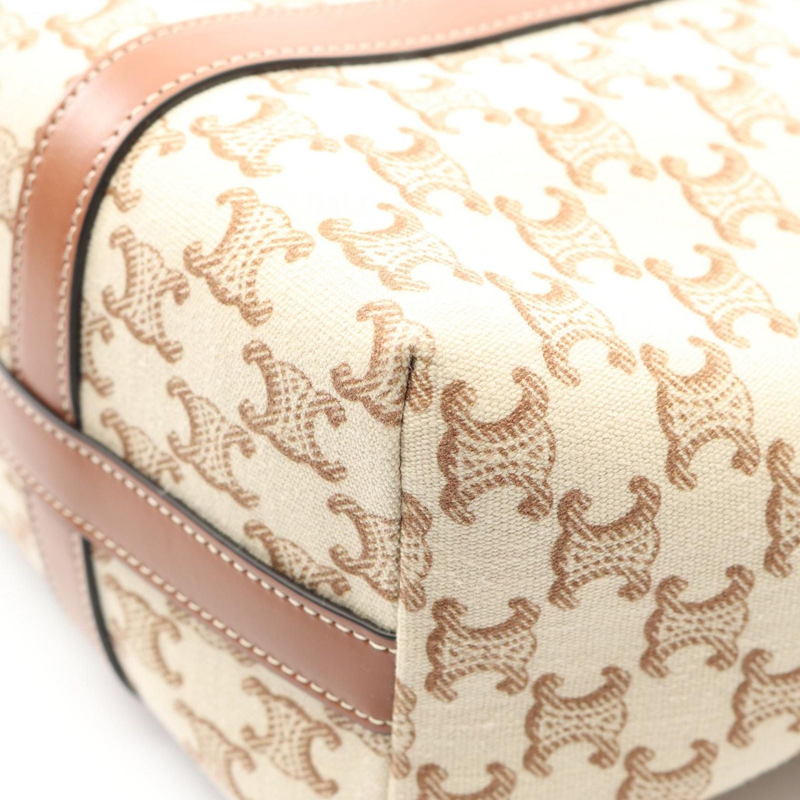Celine Tote Museum Triomphe Cream Brown Canvas Leather — view 7
