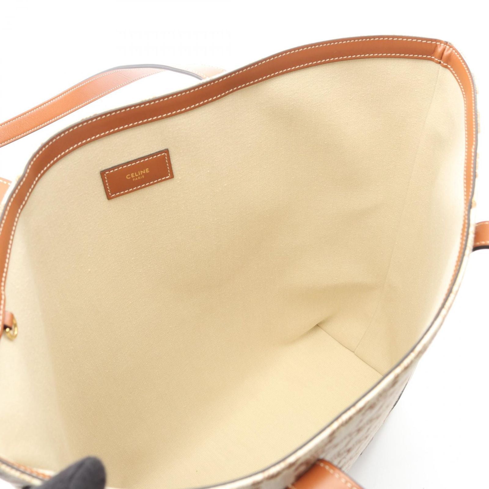 Celine Tote Museum Triomphe Cream Brown Canvas Leather — view 3