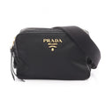 Prada Shoulder Bag Black Nylon Saffiano Leather