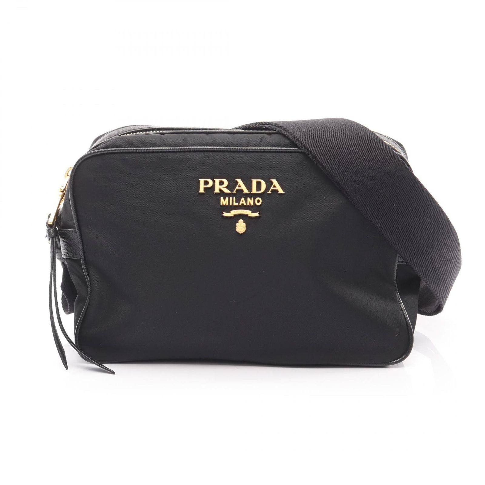Prada Shoulder Bag Black Nylon Saffiano Leather