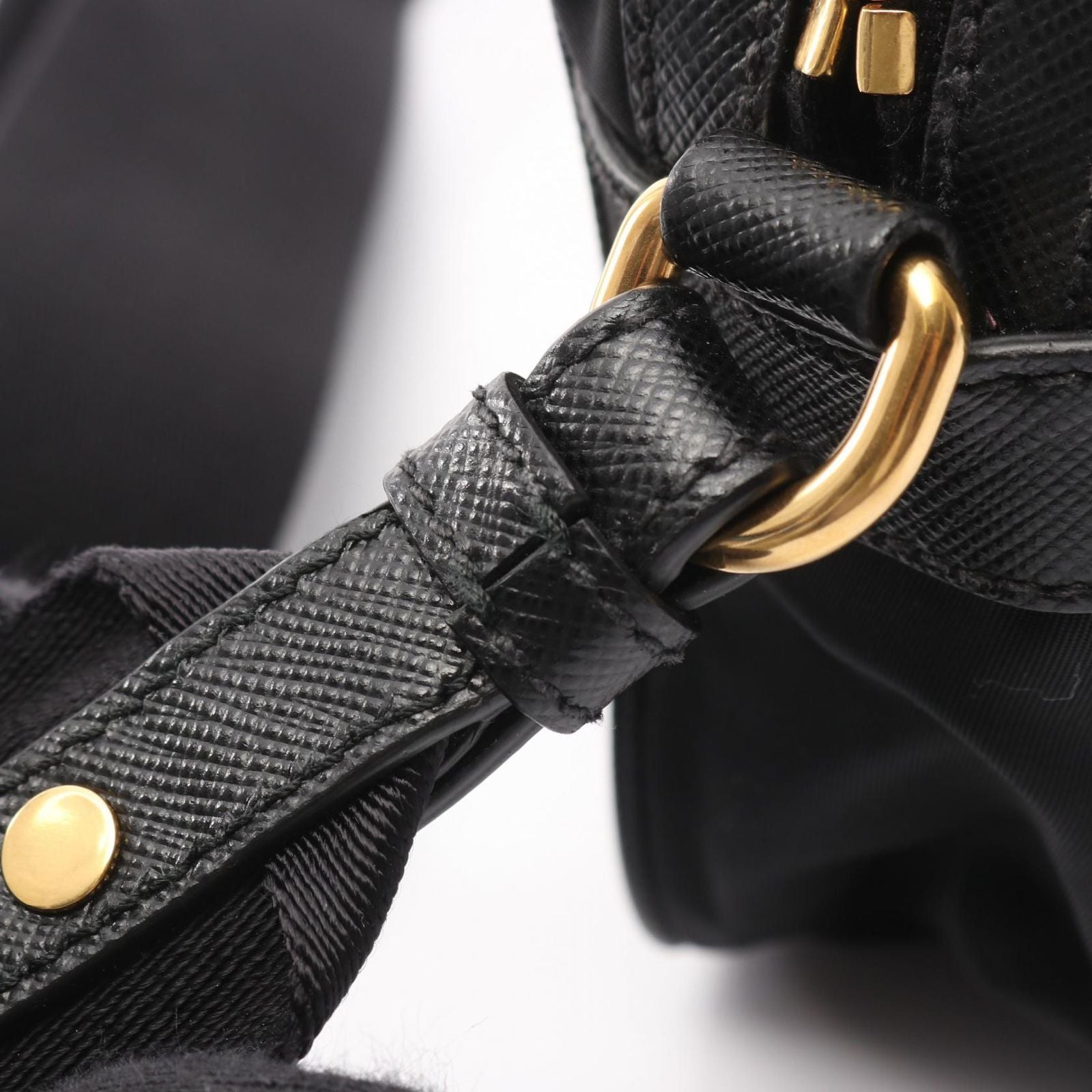 Prada Shoulder Bag Black Nylon Saffiano Leather — view 9