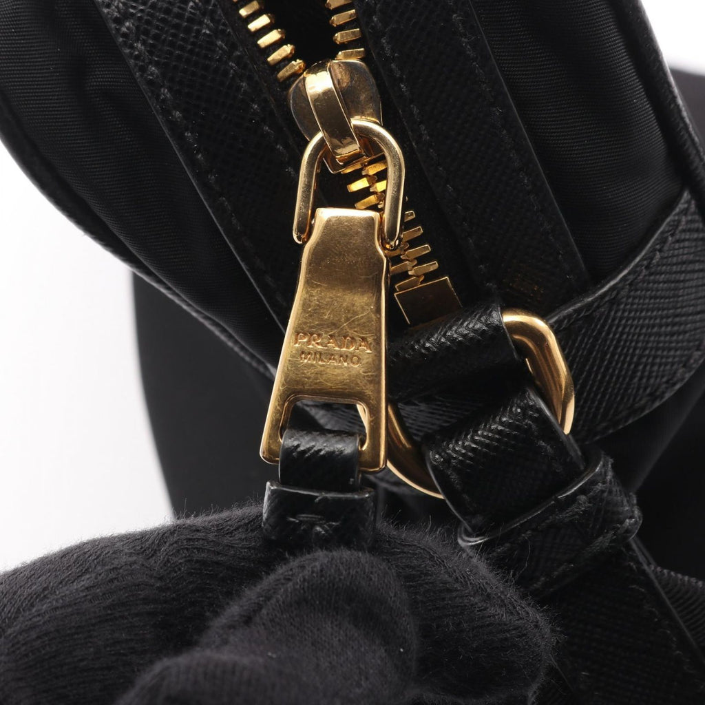 Prada Shoulder Bag Black Nylon Saffiano Leather — view 8