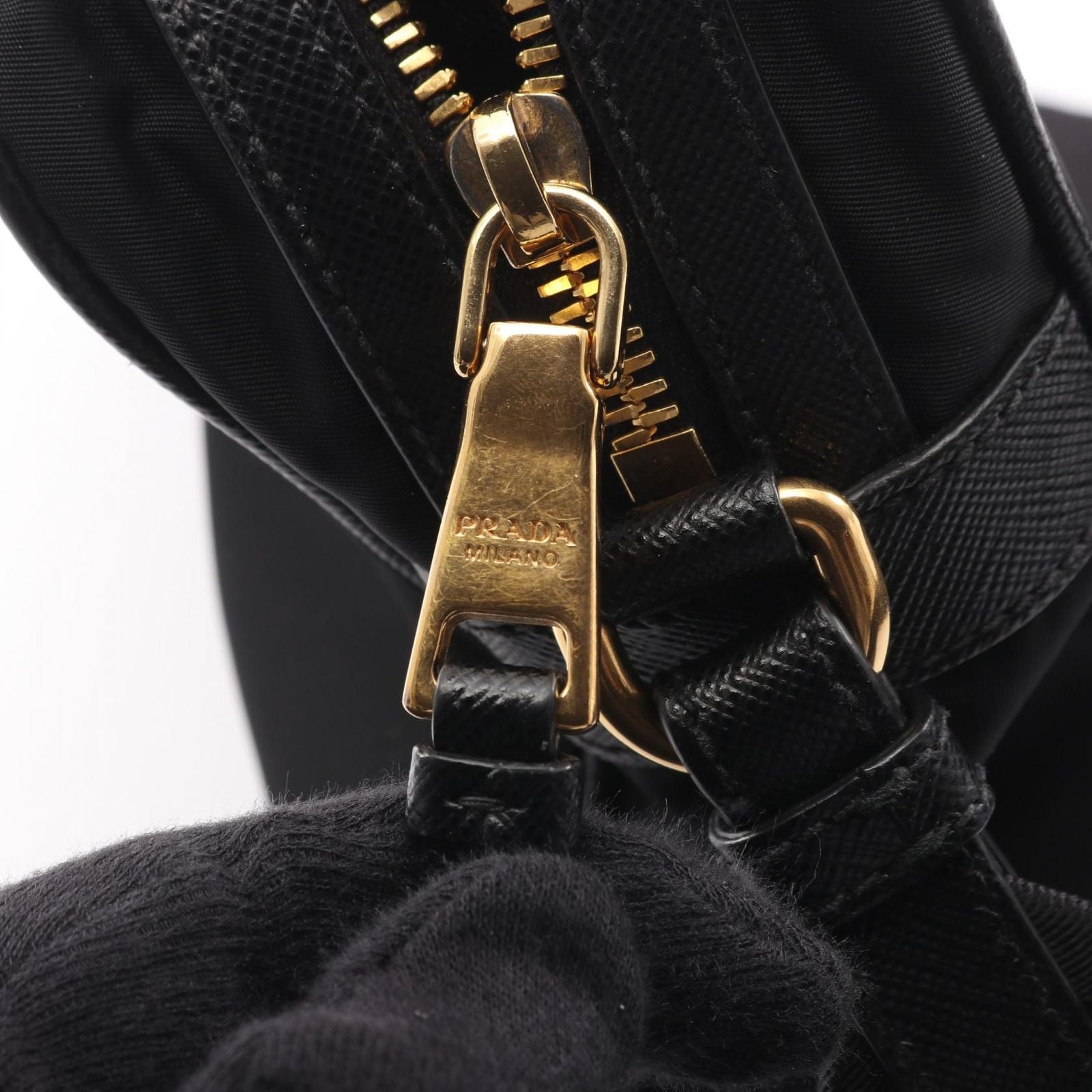 Prada Shoulder Bag Black Nylon Saffiano Leather — view 8