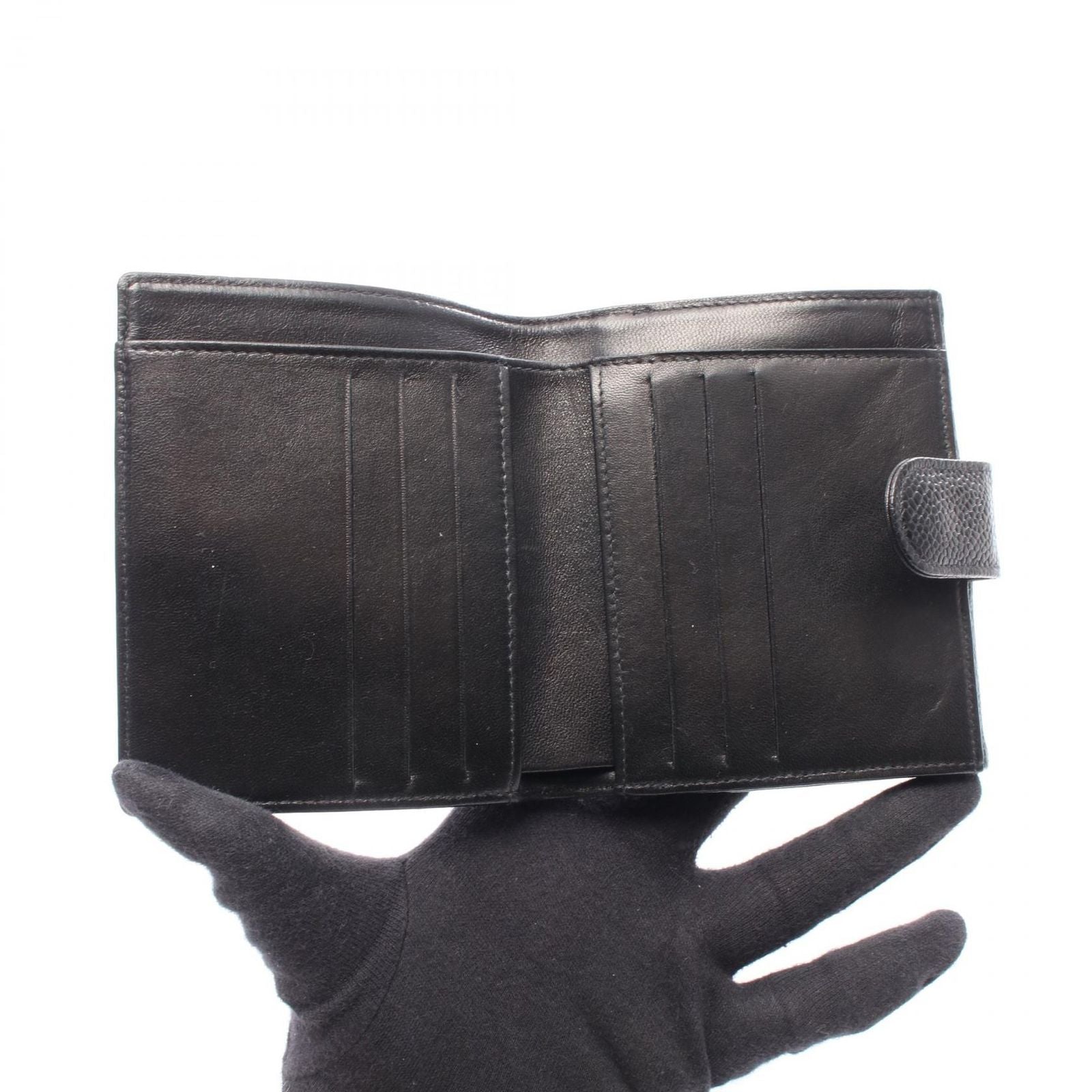 Chanel Hook Wallet CC Logo Black Caviar Leather Trifold — view 3