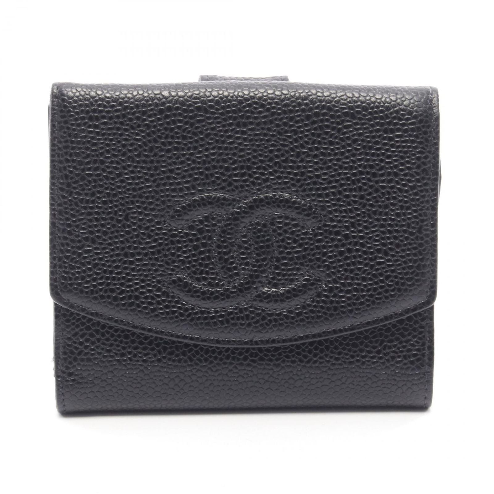 Chanel Hook Wallet CC Logo Black Caviar Leather Trifold