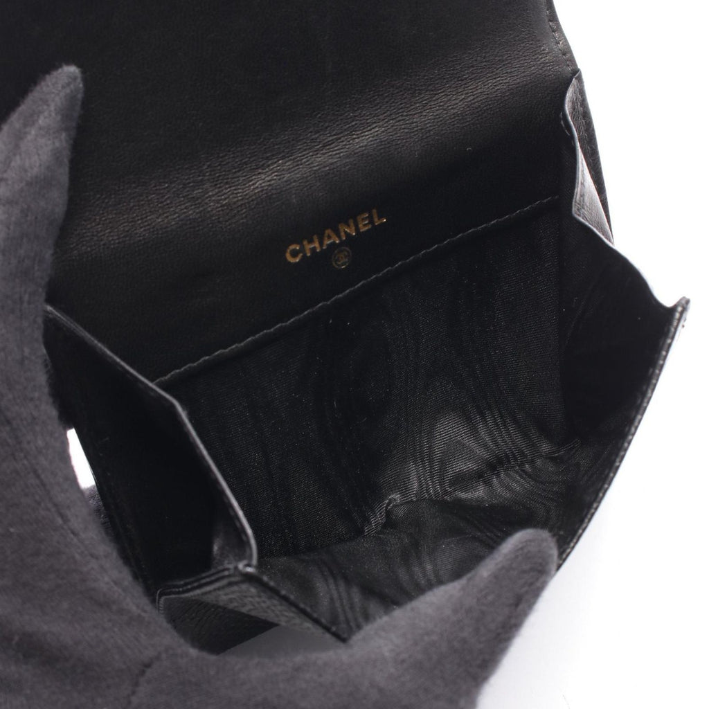 Chanel Hook Wallet CC Logo Black Caviar Leather Trifold — view 4