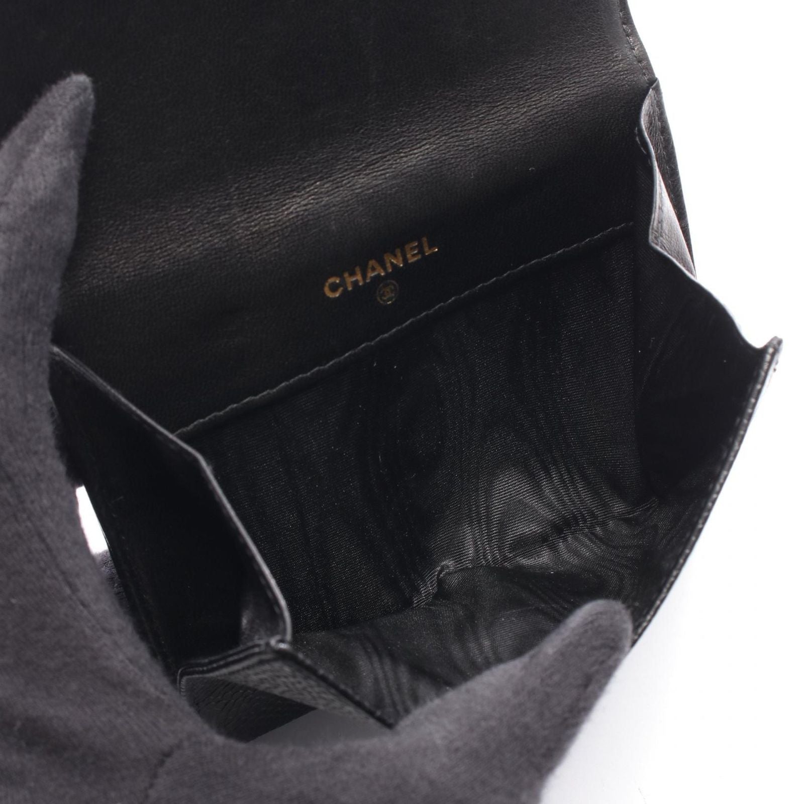 Chanel Hook Wallet CC Logo Black Caviar Leather Trifold — view 4