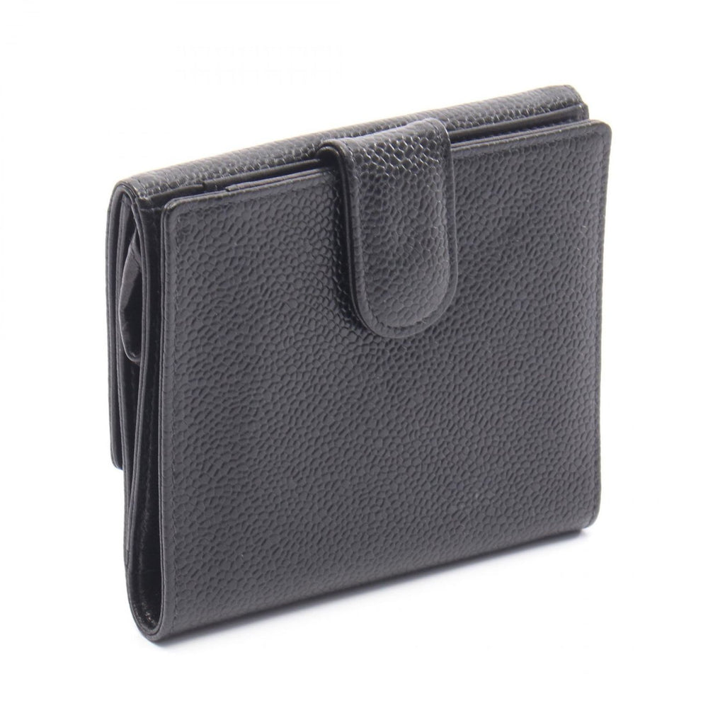 Chanel Hook Wallet CC Logo Black Caviar Leather Trifold — view 2