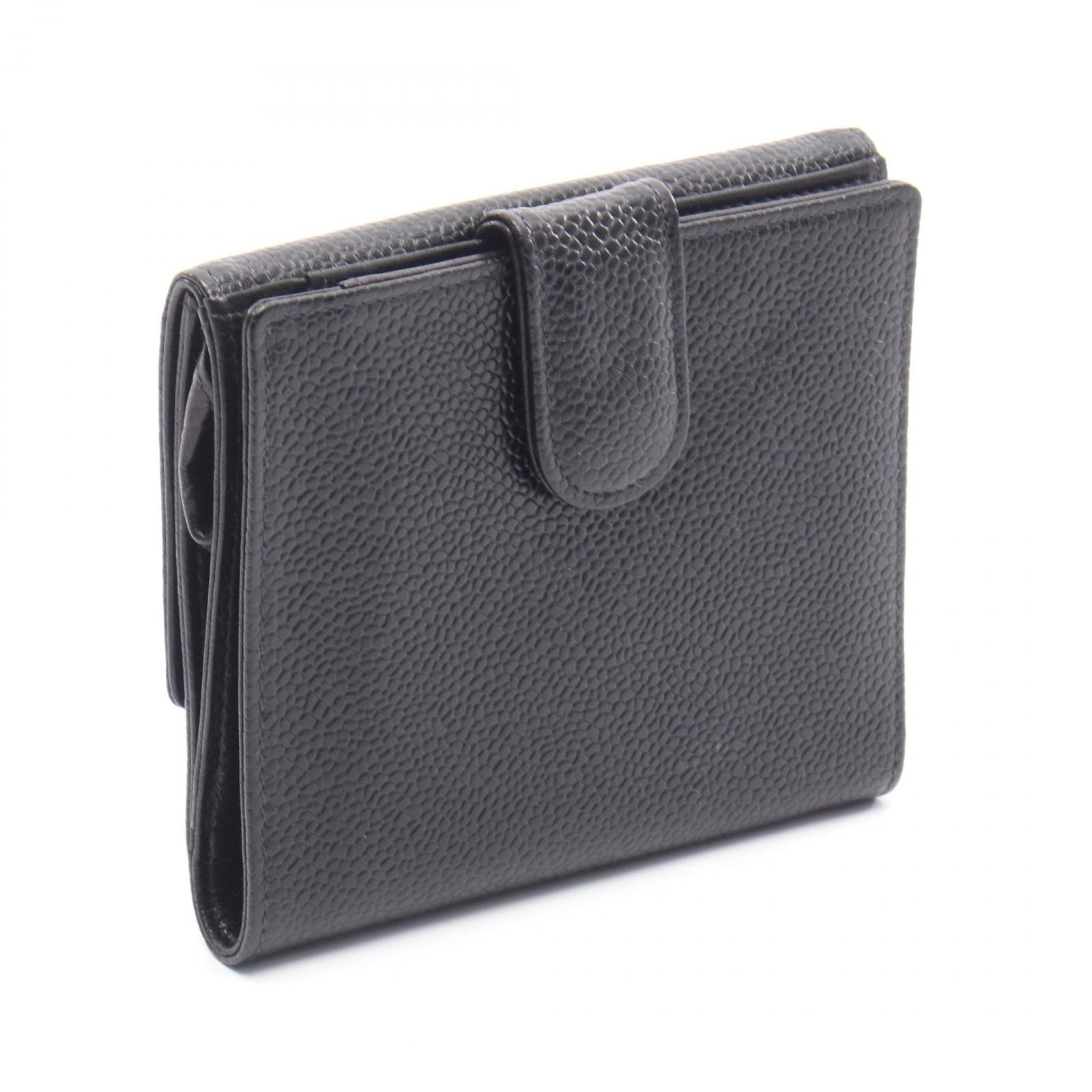Chanel Hook Wallet CC Logo Black Caviar Leather Trifold — view 2