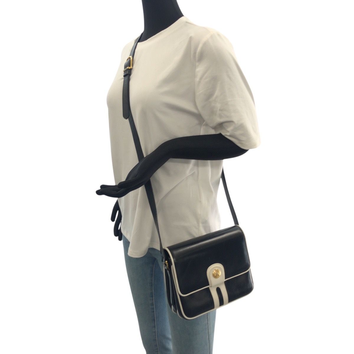 Celine Vintage Navy White Gold Leather Shoulder Bag Pochette — view 7