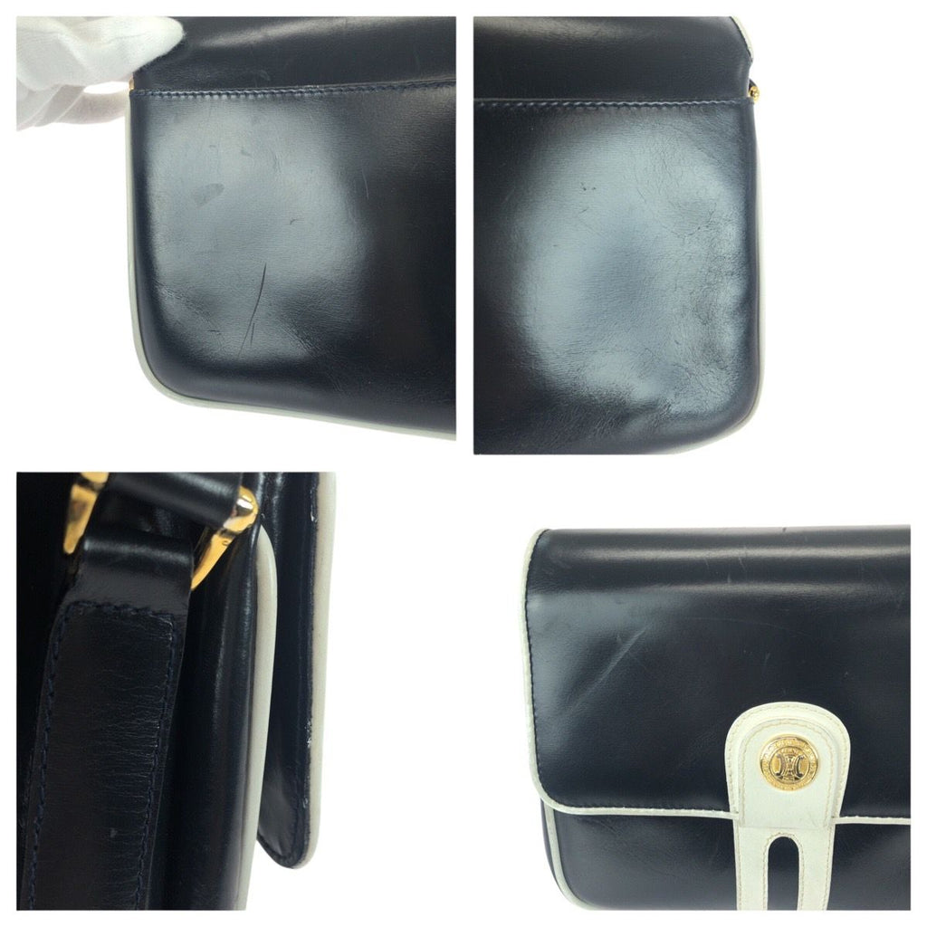 Celine Vintage Navy White Gold Leather Shoulder Bag Pochette — view 5