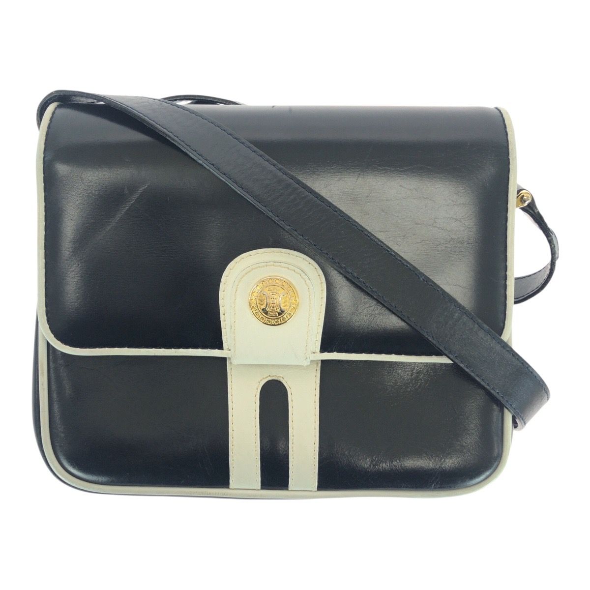 Celine Vintage Navy White Gold Leather Shoulder Bag Pochette