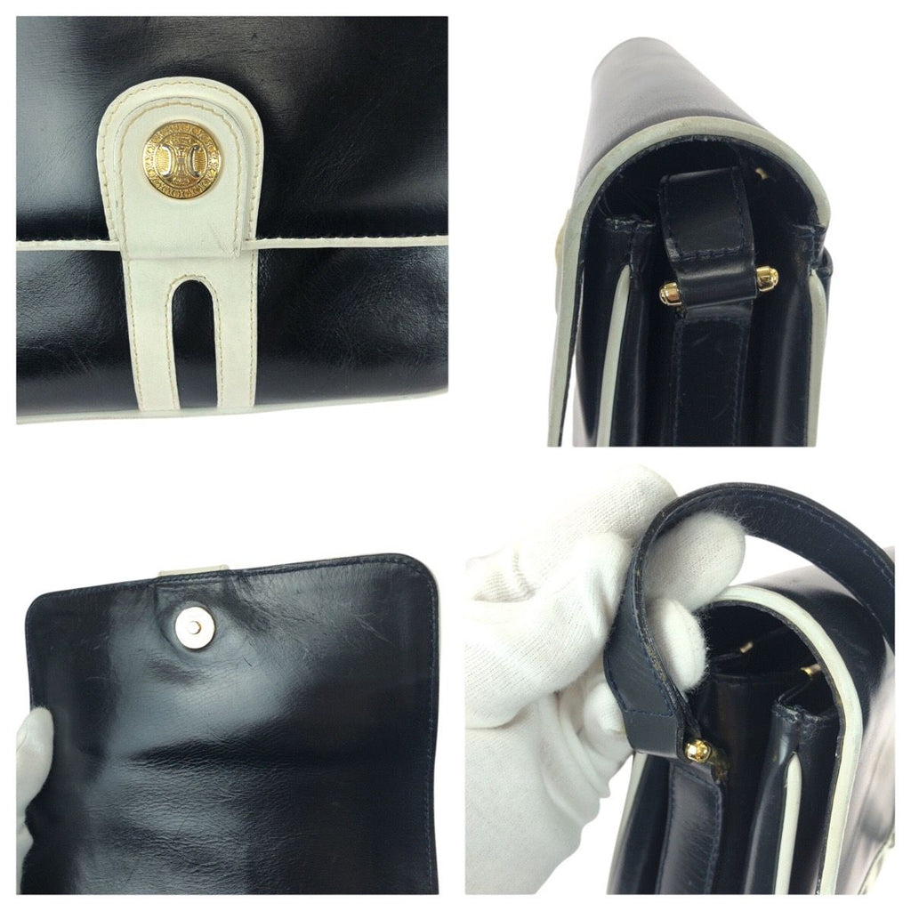 Celine Vintage Navy White Gold Leather Shoulder Bag Pochette — view 6