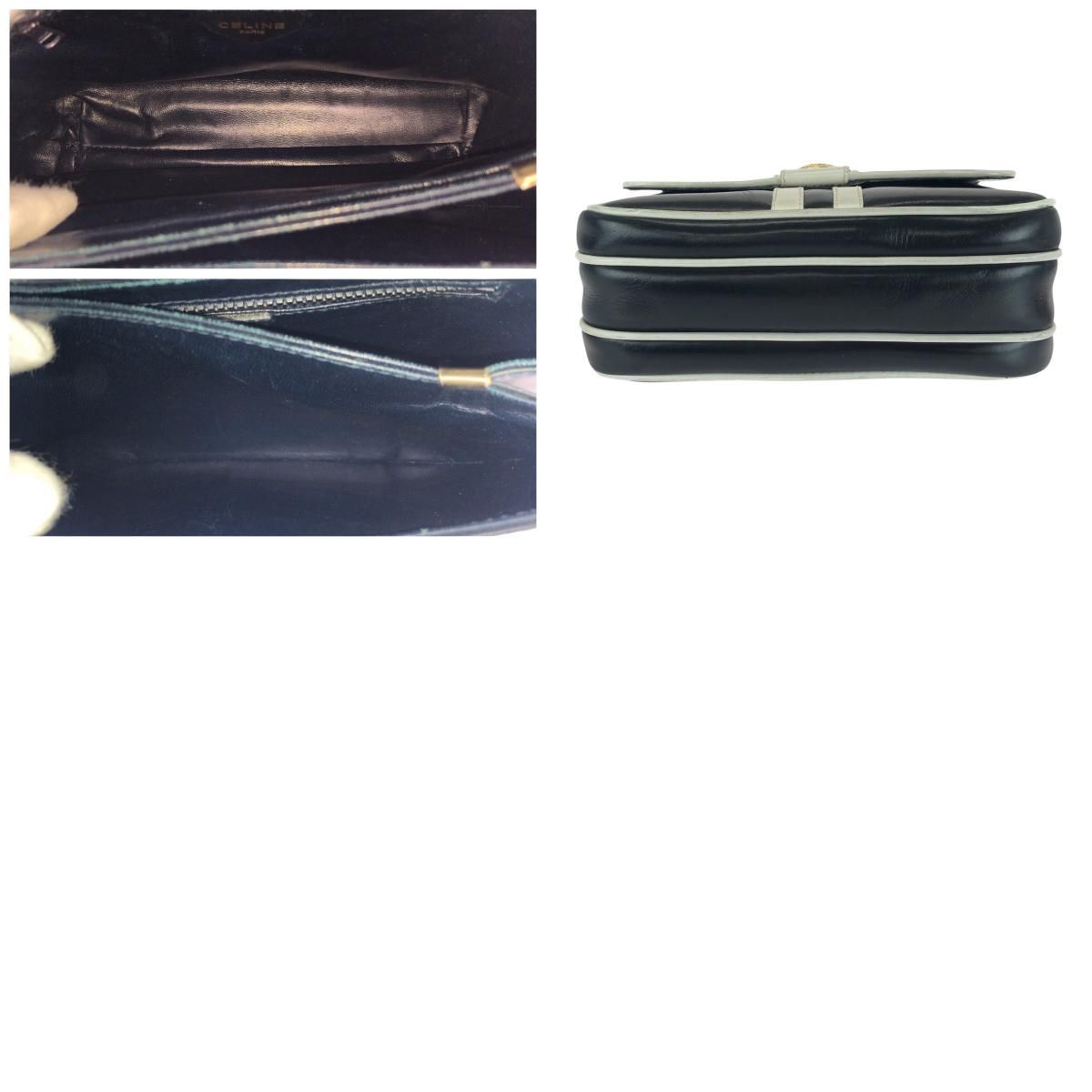 Celine Vintage Navy White Gold Leather Shoulder Bag Pochette — view 9