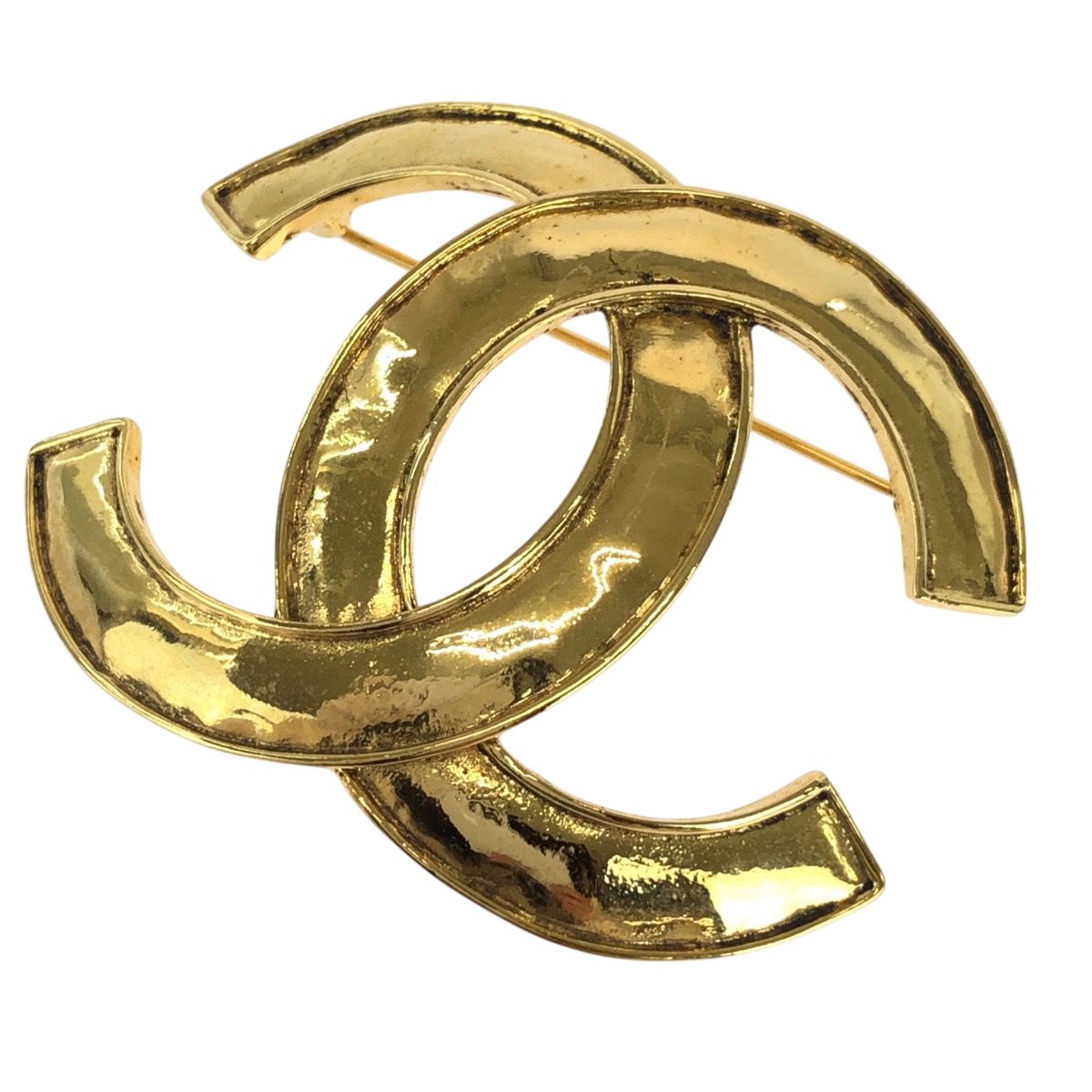 Chanel Vintage Big CC Logo Gold Plated Brooch 94 — view 6