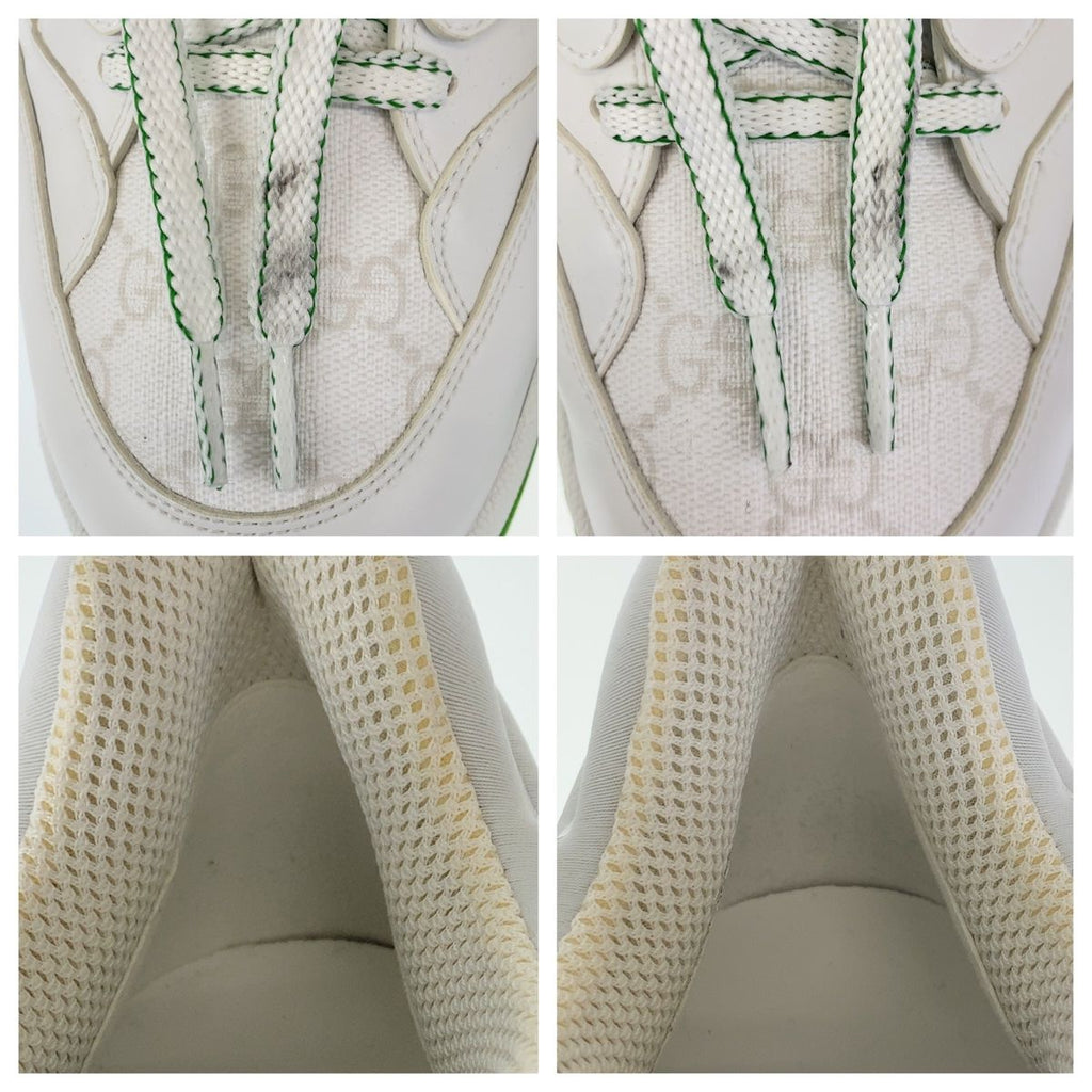 Gucci Basket 12 White Green GG Canvas Leather Sneakers Low Cut Lace — view 7