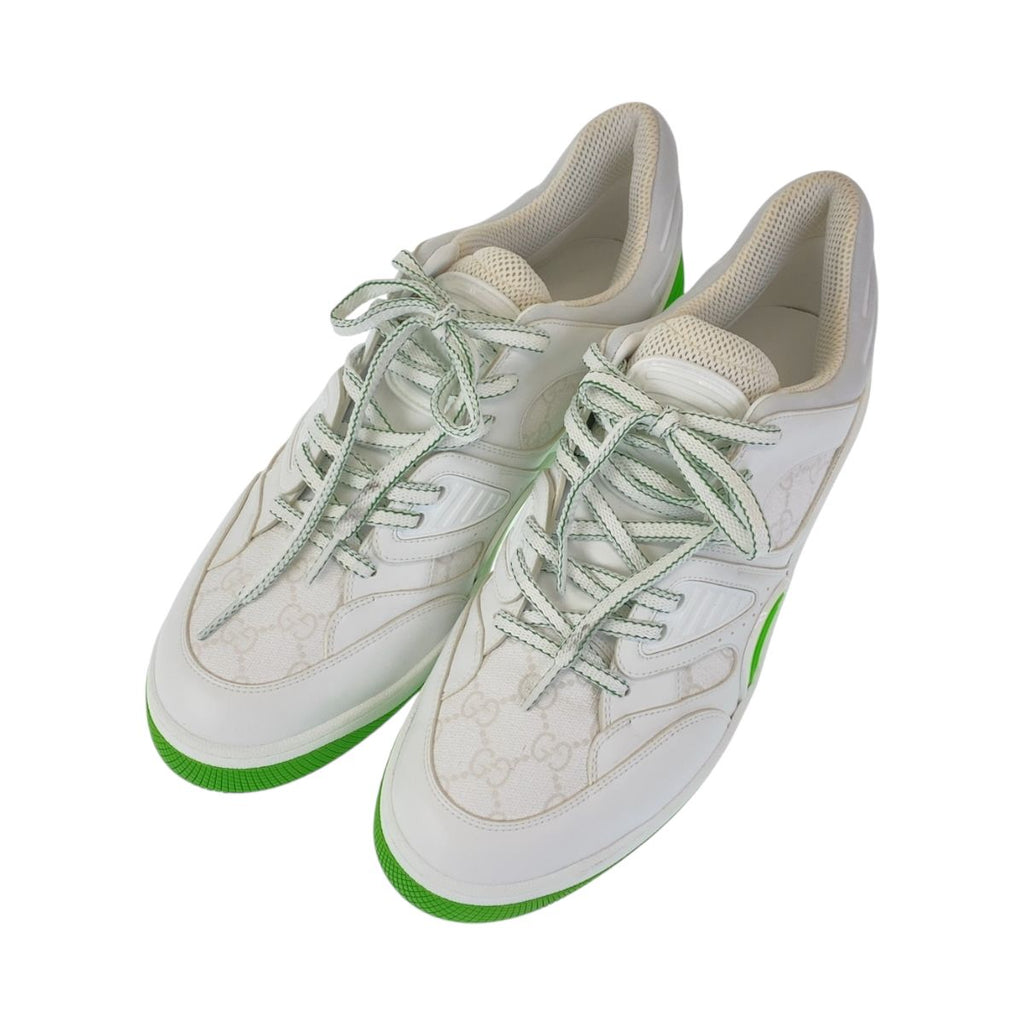 Gucci Basket 12 White Green GG Canvas Leather Sneakers Low Cut Lace