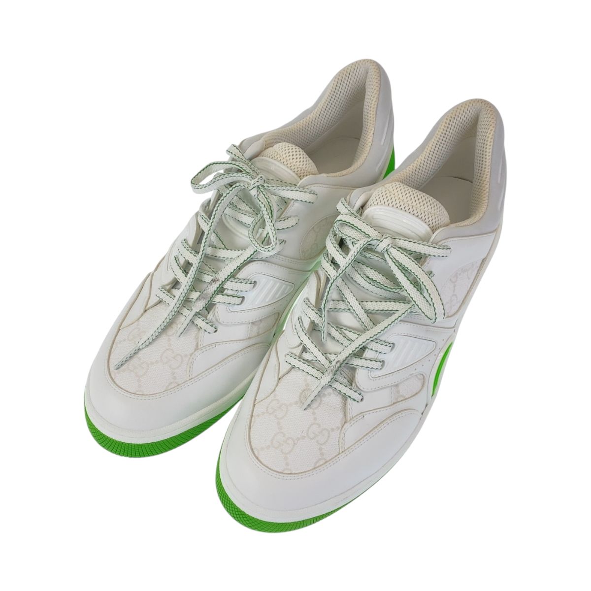 Gucci Basket 12 White Green GG Canvas Leather Sneakers Low Cut Lace