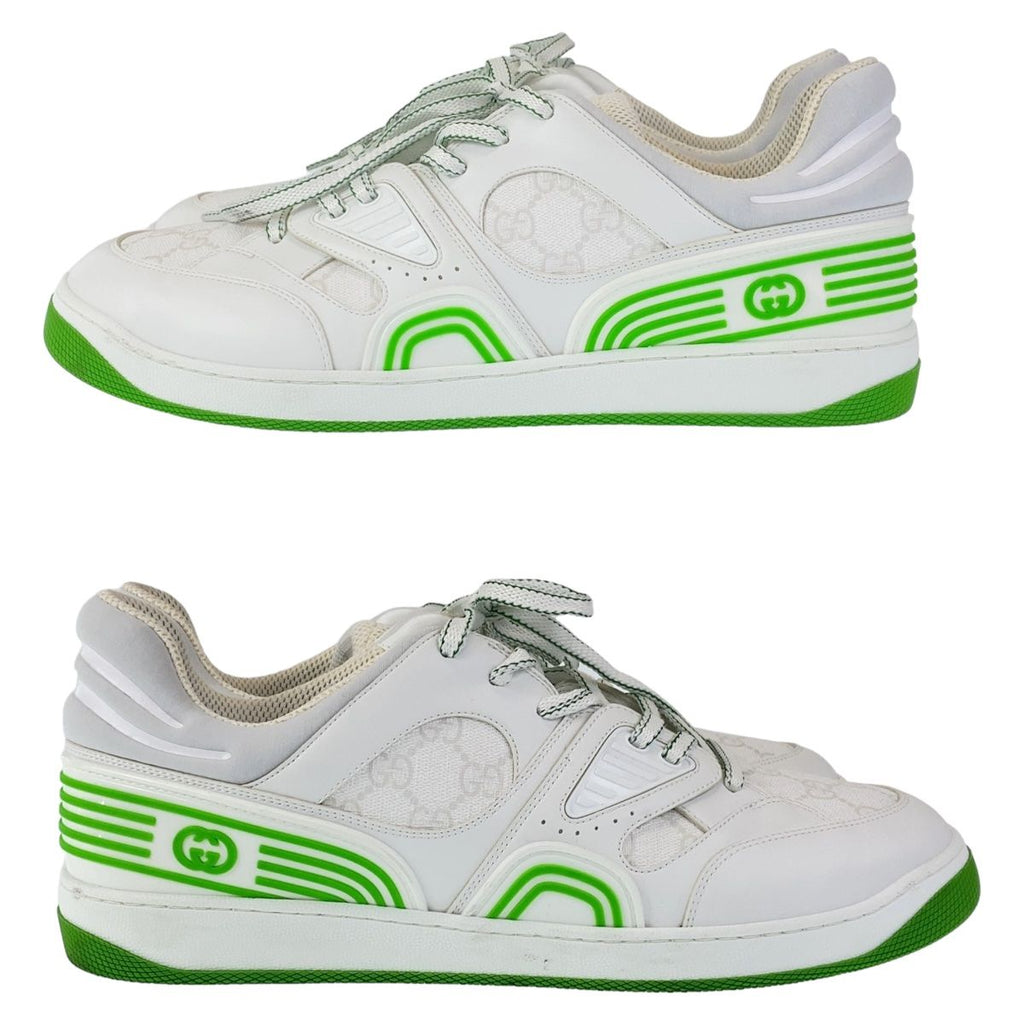 Gucci Basket 12 White Green GG Canvas Leather Sneakers Low Cut Lace — view 4