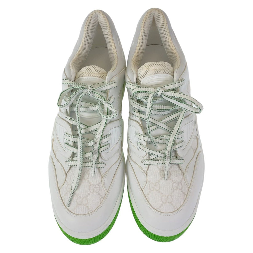 Gucci Basket 12 White Green GG Canvas Leather Sneakers Low Cut Lace — view 2