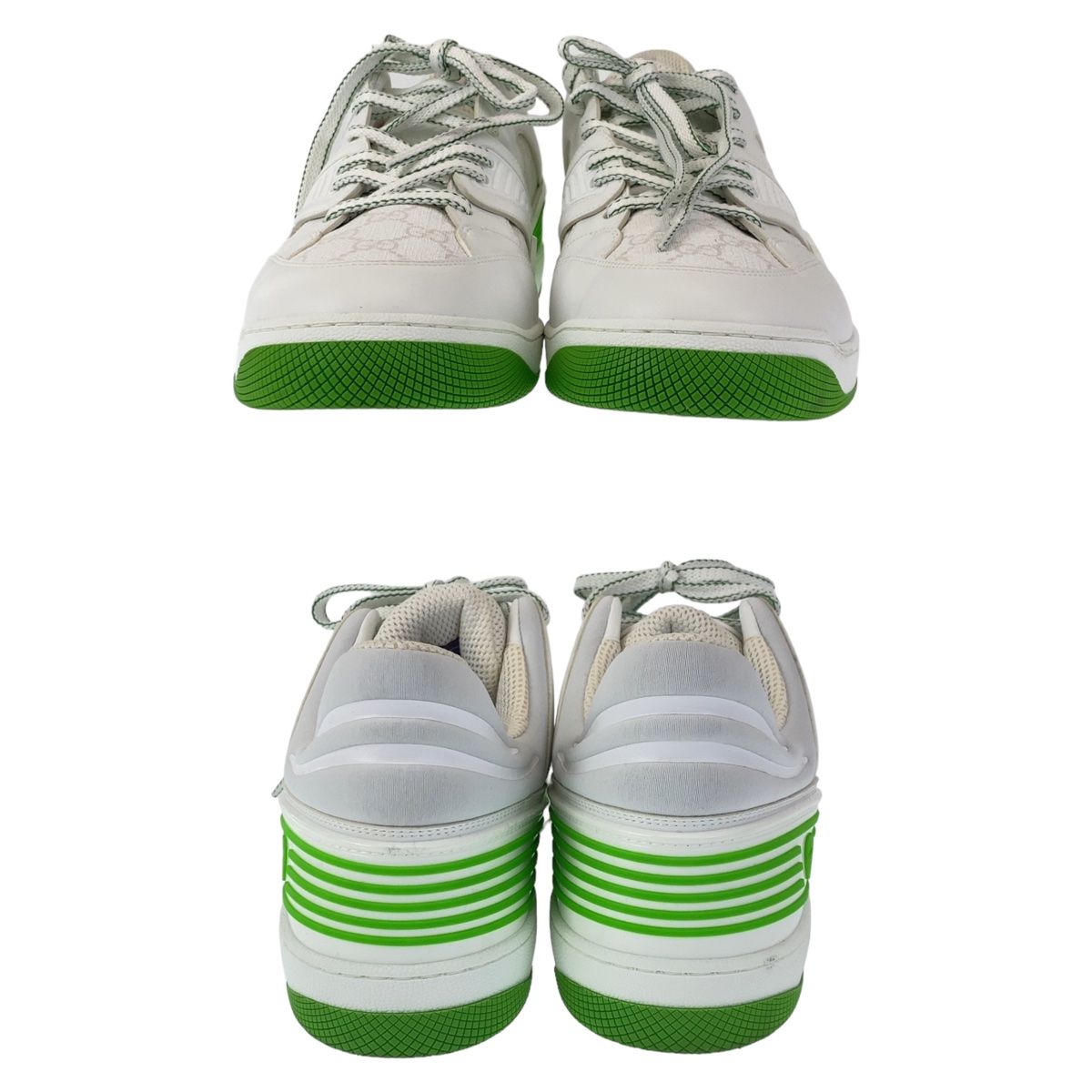 Gucci Basket 12 White Green GG Canvas Leather Sneakers Low Cut Lace — view 5