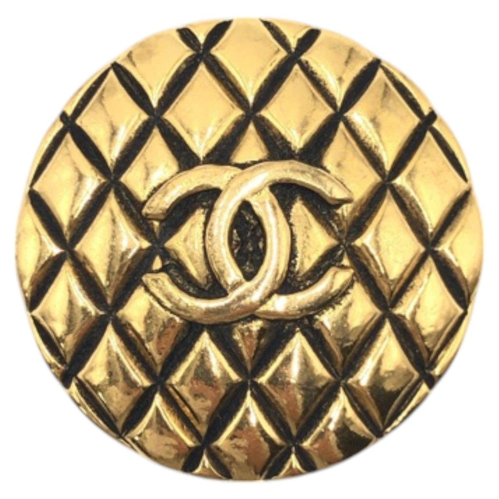 Chanel Vintage Quilted CC Logo Gold Metal Brooch
