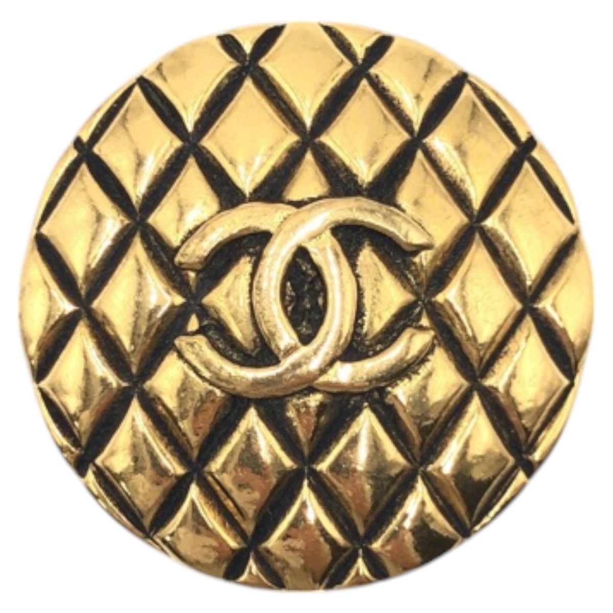 Chanel Vintage Quilted CC Logo Gold Metal Brooch
