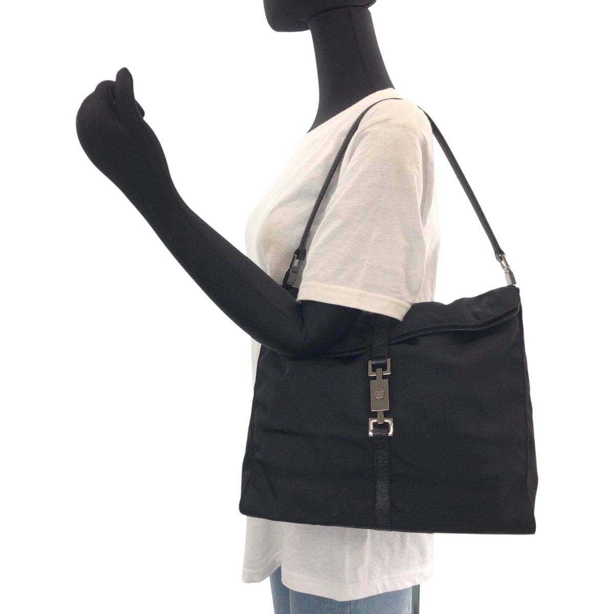 Gucci Jackie Black Silver Nylon 001 Shoulder — view 7